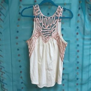 Free People white and pink lace tank